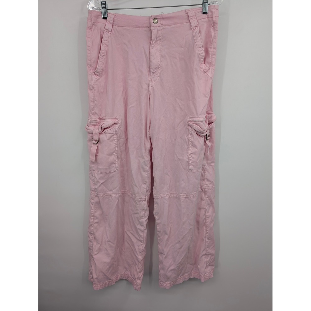 American Eagle Super High Rise Baggy Wide Leg Cargo Pants Pink Women's S 12
